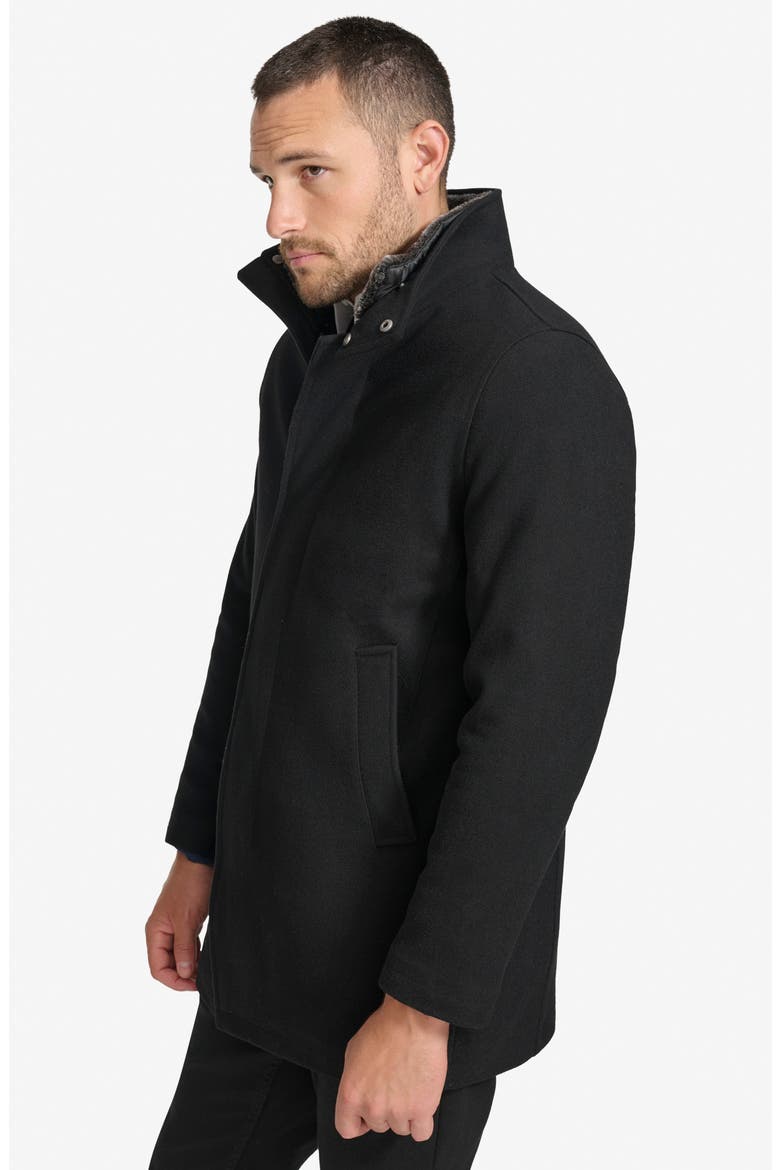 Walking Wool Blend Coat with Faux Fur Trim, Alternate, color, BLACK