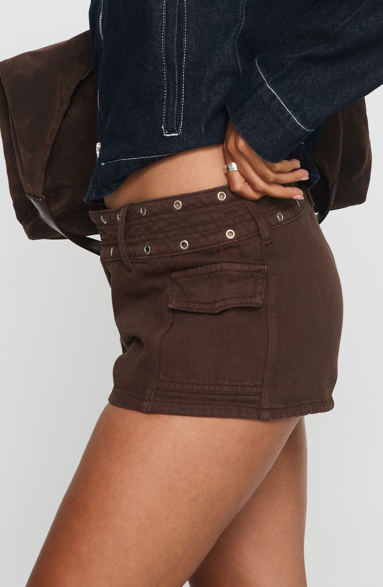 Princess Polly Reno Grommet Cotton Denim Shorts, Alternate, color, Brown Wash