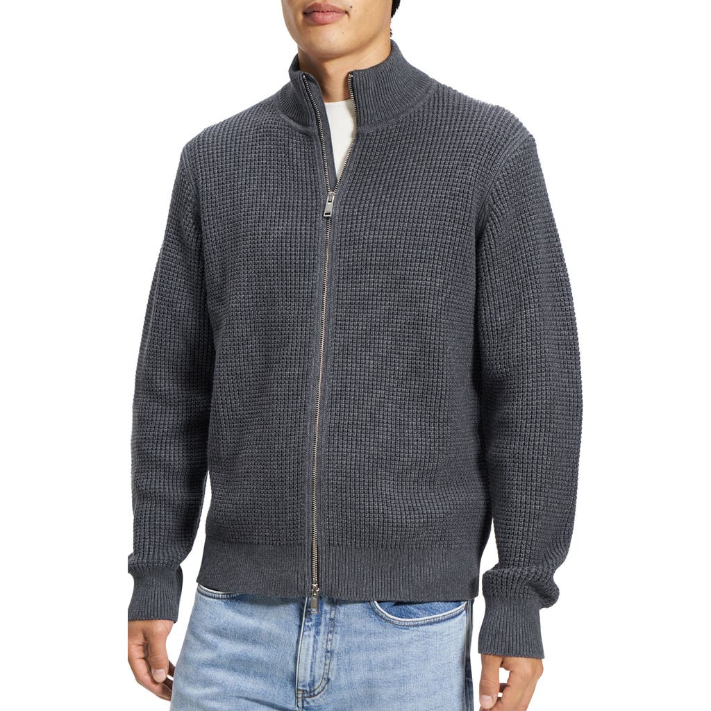 Theory Gary Front Zip Cardigan In Dark Grey Melange/white