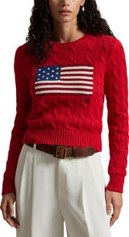 Polo Ralph Lauren Flag Intarsia Cable Stitch Crewneck Sweater