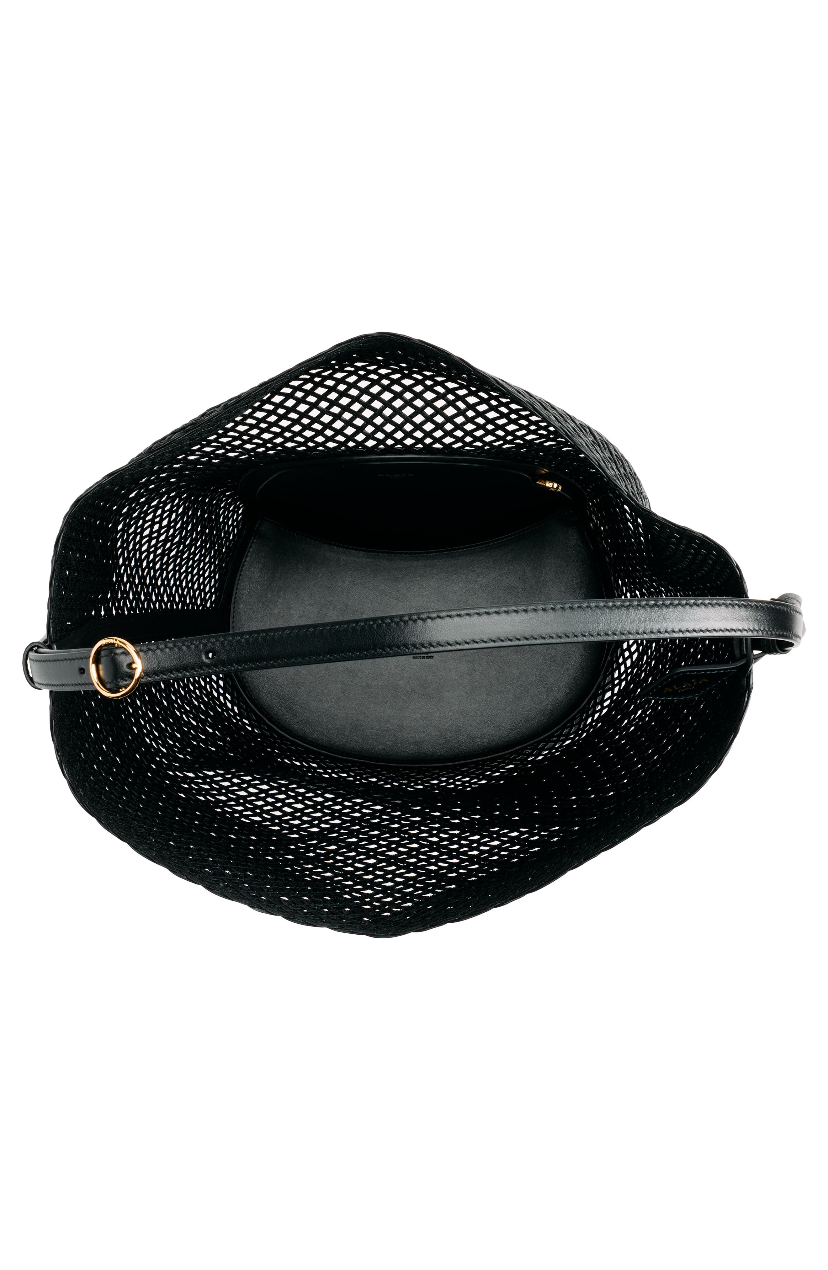 Alaïa Large Hip Leather Net Bucket Bag, Alternate, color, Noir