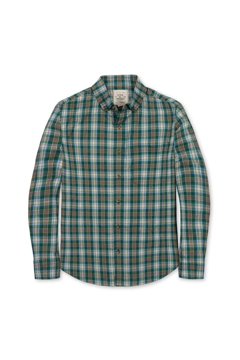 Organic Stretch Poplin Button Down Shirt, Alternate, color, Green Classic Plaid