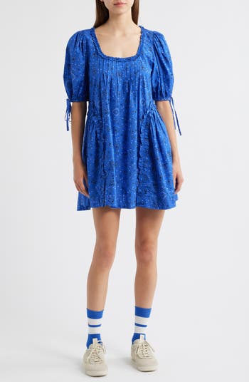 Meri Pleated Puff Sleeve Cotton Mini Sundress