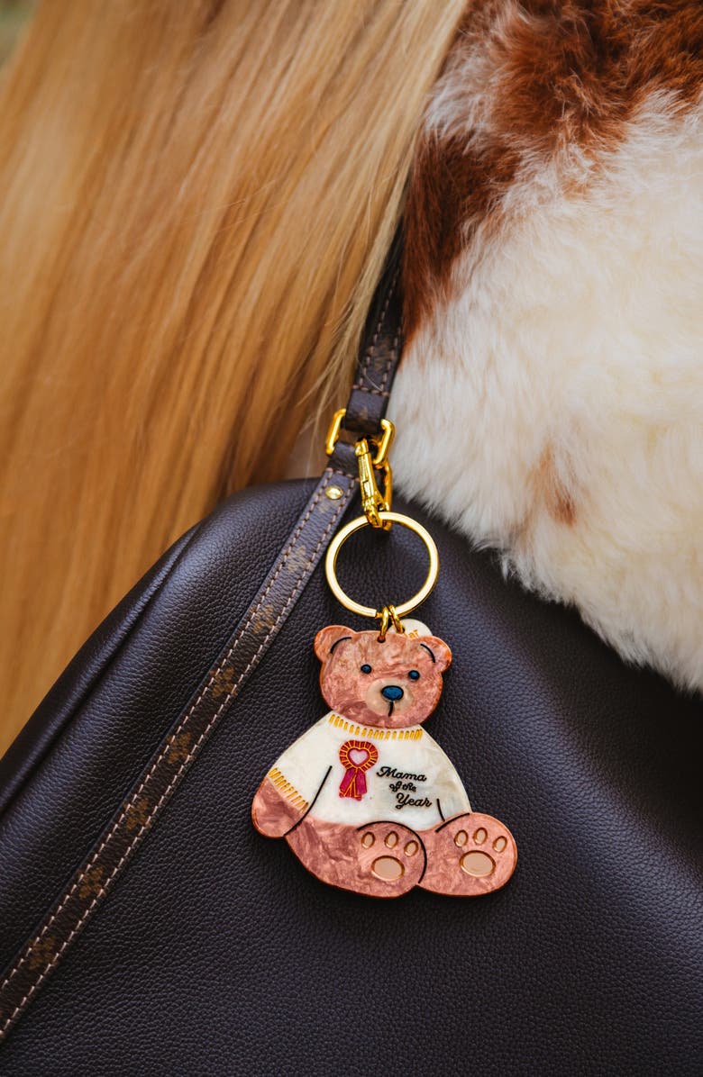 Solar Eclipse Mama Bear Hand Painted Key Chain Bag Charm, Alternate, color, Cream