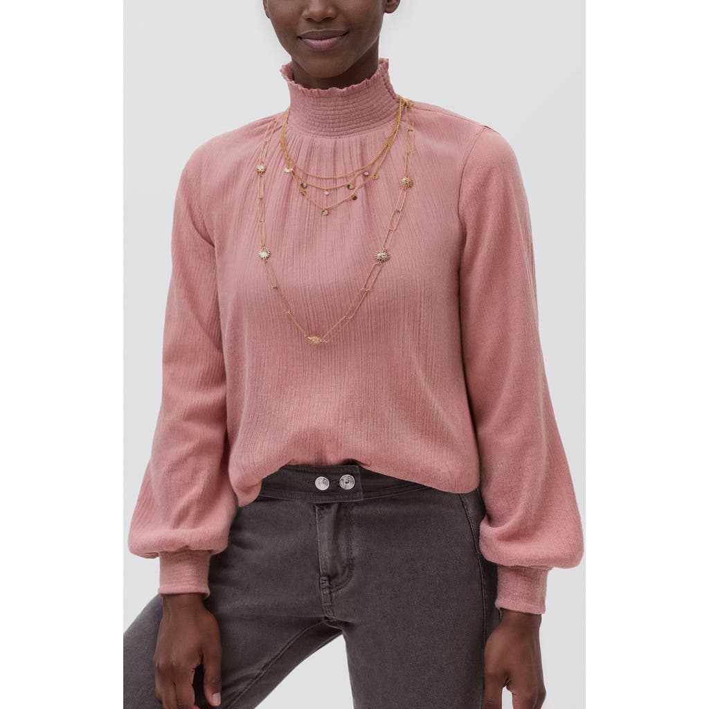 Mango Teen Mock Neck Blouse With Layered Embellishments In Pink