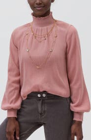 MANGO TEEN Mock Neck Blouse with Layered Embellishments