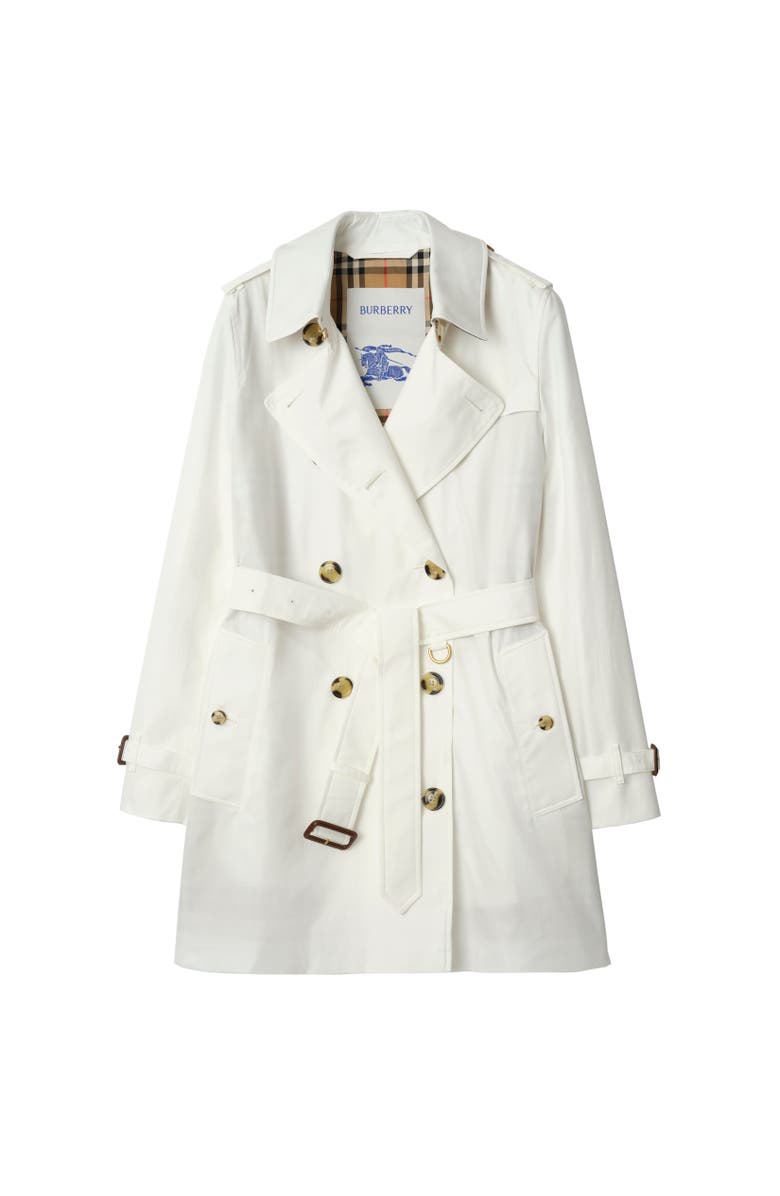 Burberry Short Tropical Gabardine Kensington Trench Coat, Alternate, color, Cotton White