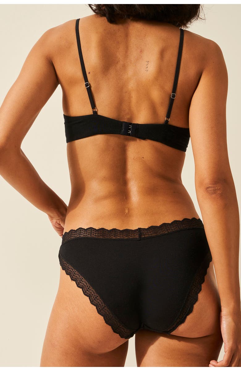 Stripe & Stare Zig Zag Lace Padded Demi Bra & Original Knicker Set, Alternate, color, Black