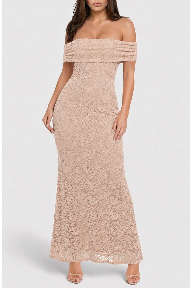 Lace Off the Shoulder Maxi Dress, Main, color, MOUSE
