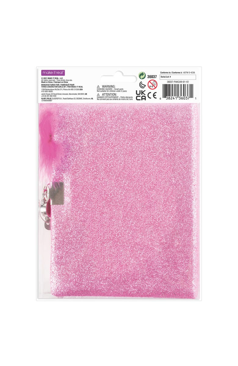 Three Cheers For Girls Born To Sparkle Glitter Locking Journal Pink W/ Matching Pom Pen, Alternate, color, 