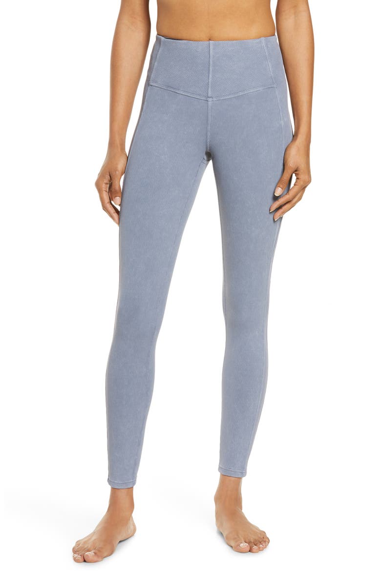 Snow Wash High Waist Rib Ankle Leggings, Main, color, GREY FOLKSTONE