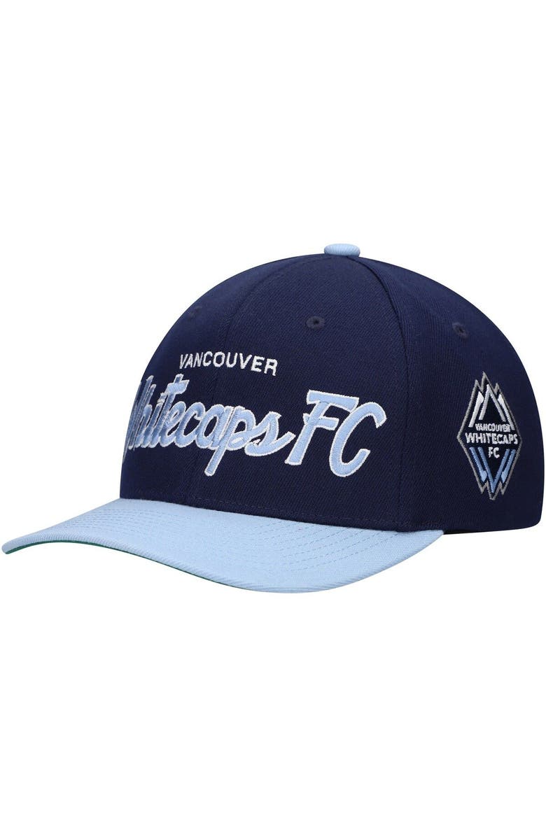 Mitchell & Ness Men's Mitchell & Ness Deep Sea Blue Vancouver Whitecaps FC Team Script 2.0 Stretch Snapback Hat, Main, color, Blue