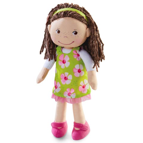 Coco 12" Soft Baby Doll with Brown Hair, Embroidered Face, Removable Green Dress, Matching Headband - Machine Washable Toddler Doll - 18 Months+