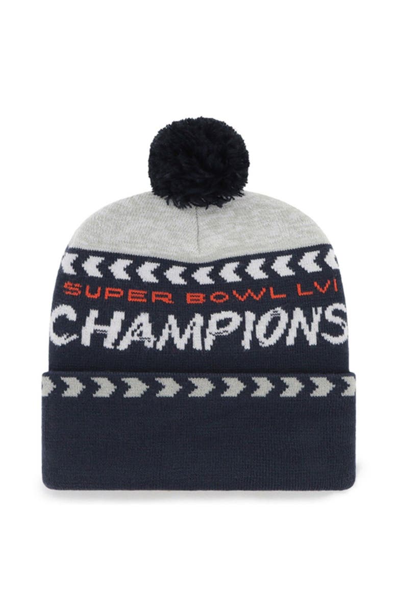 '47 Men's '47 Gray/Navy Los Angeles Rams Super Bowl LVI Champions Clapboard Cuffed Pom Knit Hat, Alternate, color, 