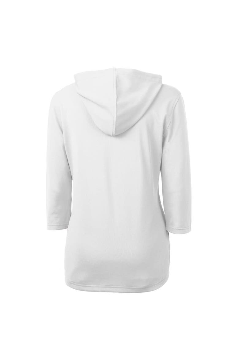 Women's Cutter & Buck White Las Vegas Raiders Throwback Logo Virtue Eco Pique 3/4 Sleeve Half-Zip Pullover Hoodie, Alternate, color, White