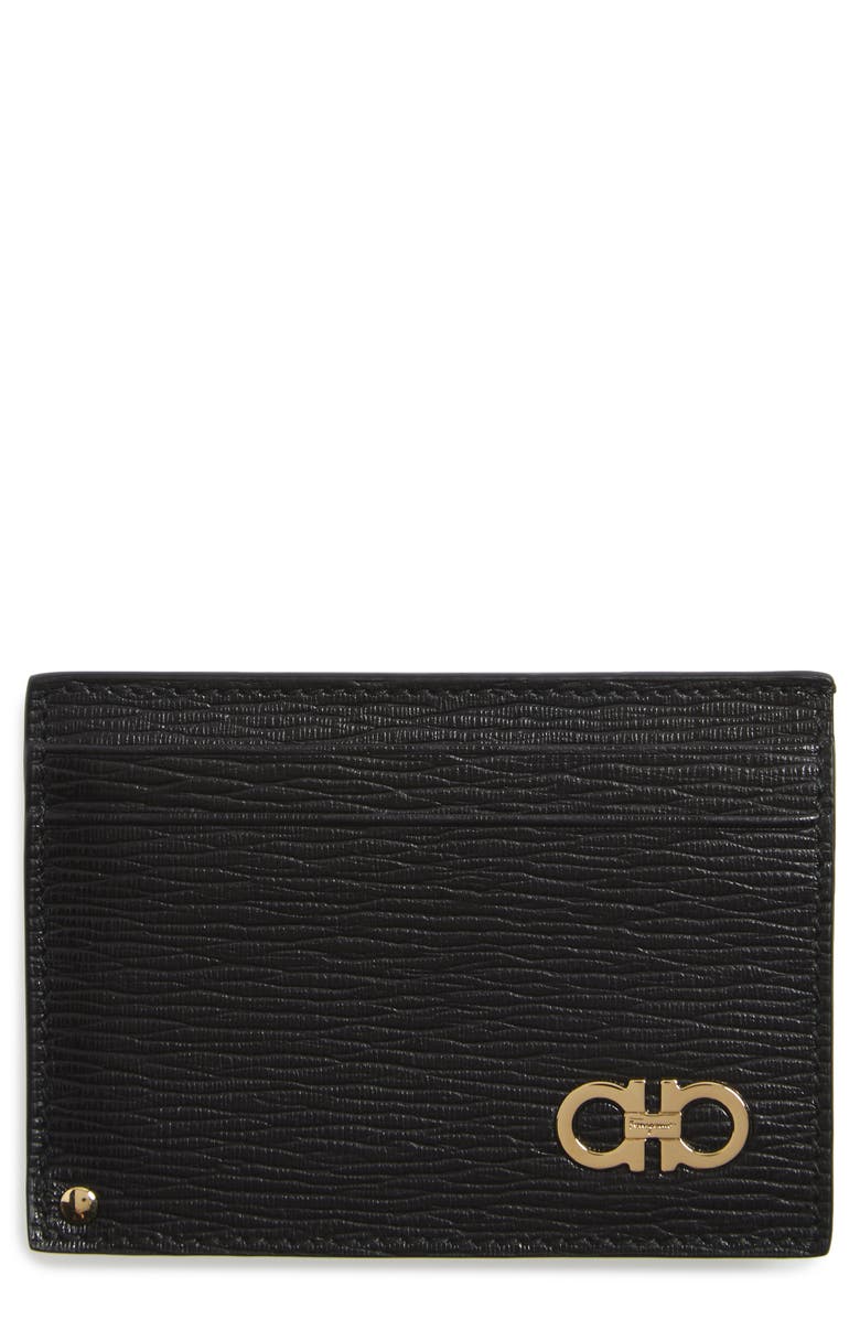 FERRAGAMO Salvatore Ferragamo Revival Leather Card Case, Main, color, Black