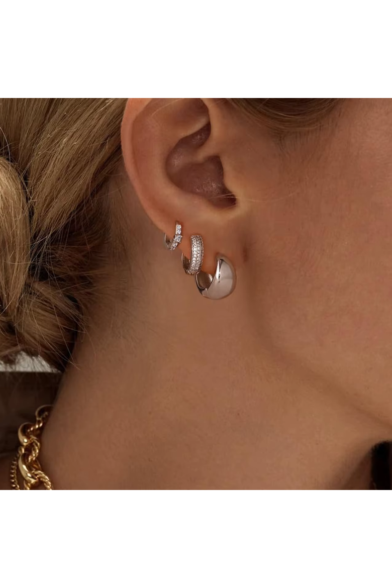Dainty Huggie Hoop Earrings -3 Pairs, Alternate, color, Silver