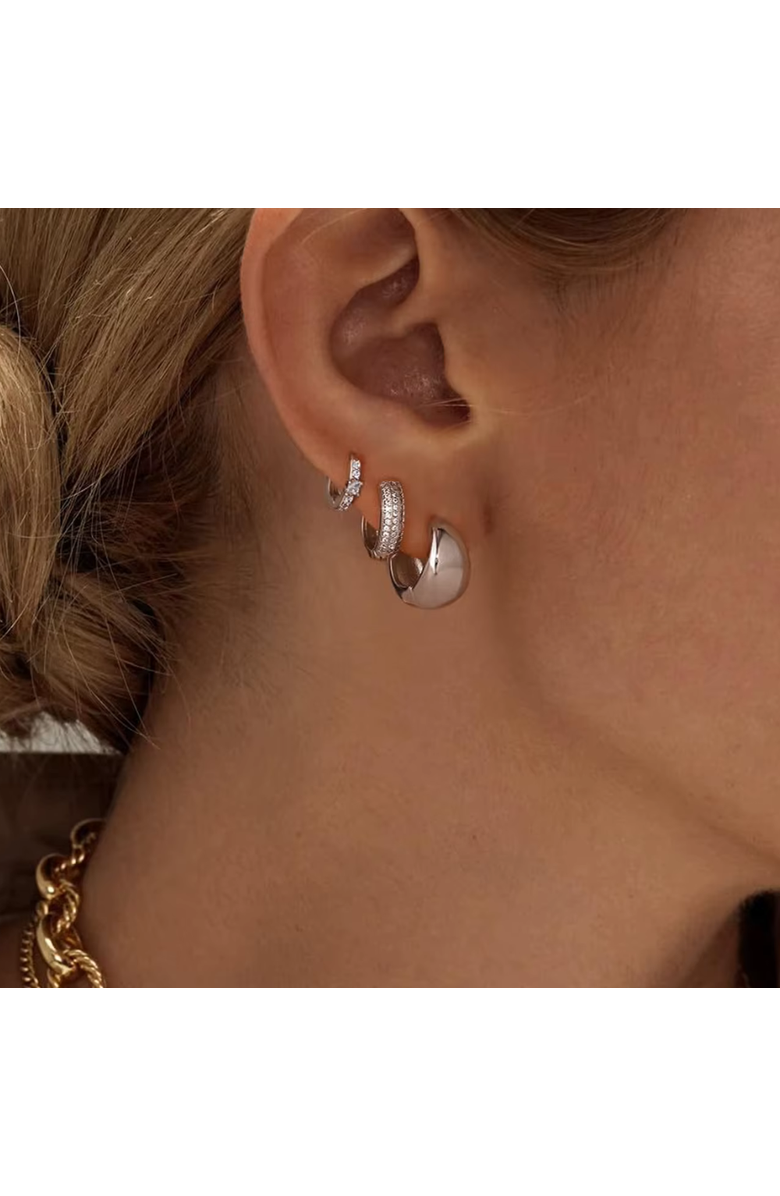 Hollywood Sensation Dainty Huggie Hoop Earrings -3 Pairs, Alternate, color, Silver