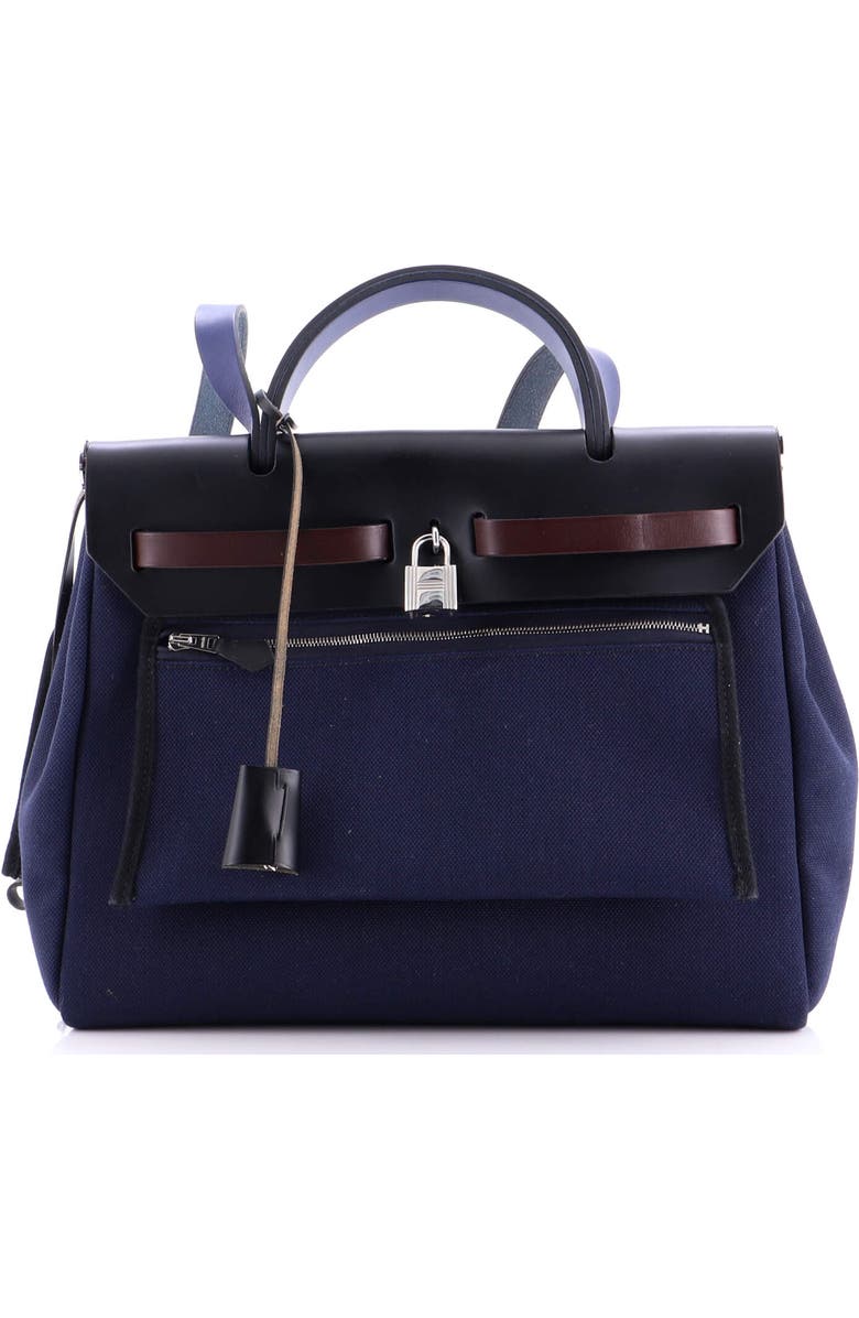 Pre-Owned Hermes Herbag Zip Leather and Toile 31, Alternate, color, Bleu Nuit