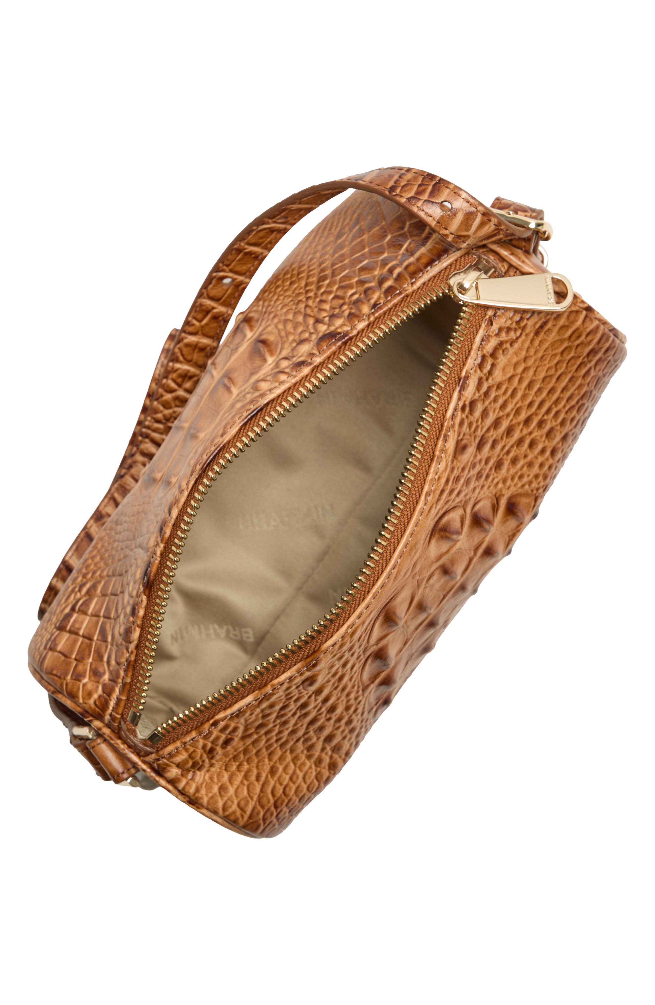 Brahmin Billie Croc Embossed Leather Barrel Bag, Alternate, color, Cinnamon