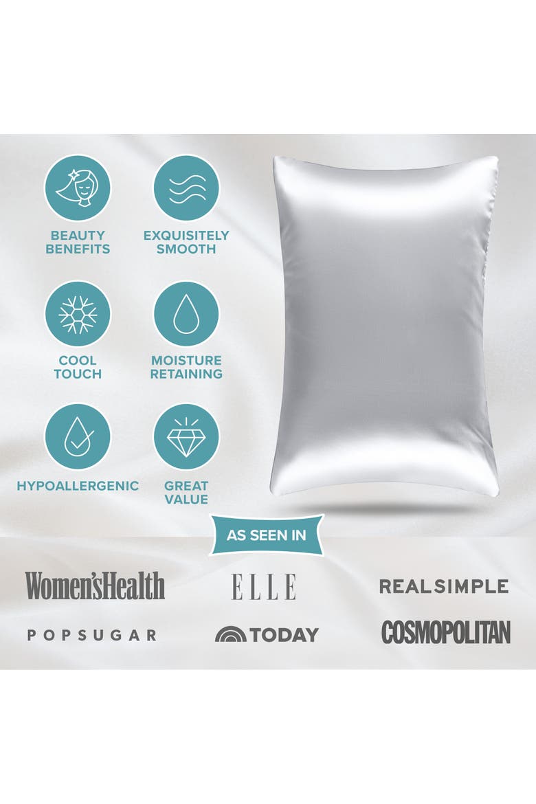 19 Momme 100% Mulberry Silk Pillowcase, Alternate, color, Silver