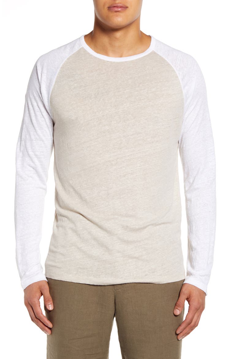 Slim Fit Linen Baseball T-Shirt, Main, color, DESERT SAND/ OPTIC WHITE