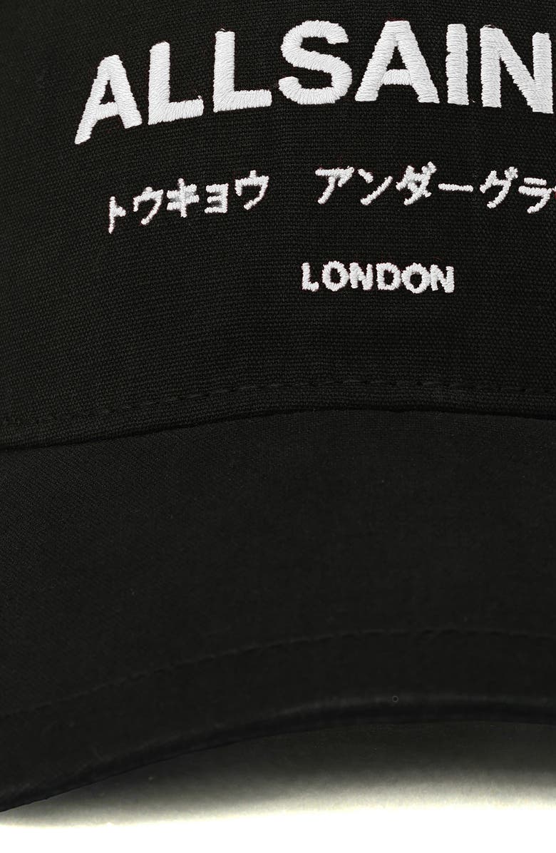 AllSaints Underground Logo Adjustable Cotton Canvas Baseball Cap, Alternate, color, Black
