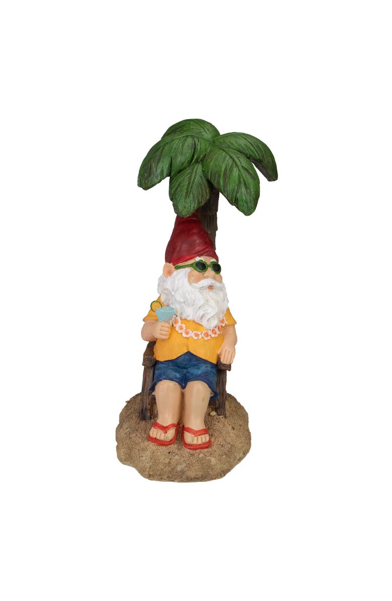 Northlight 12.25" Tropical Gnome with Palm Tree Outdoor Garden Statue, Alternate, color, Brown