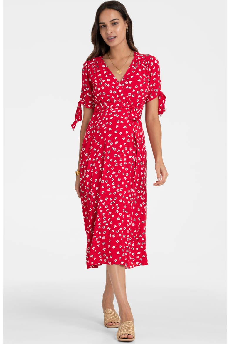 Floral Maternity Midi Dress, Alternate, color, RED FLOWER