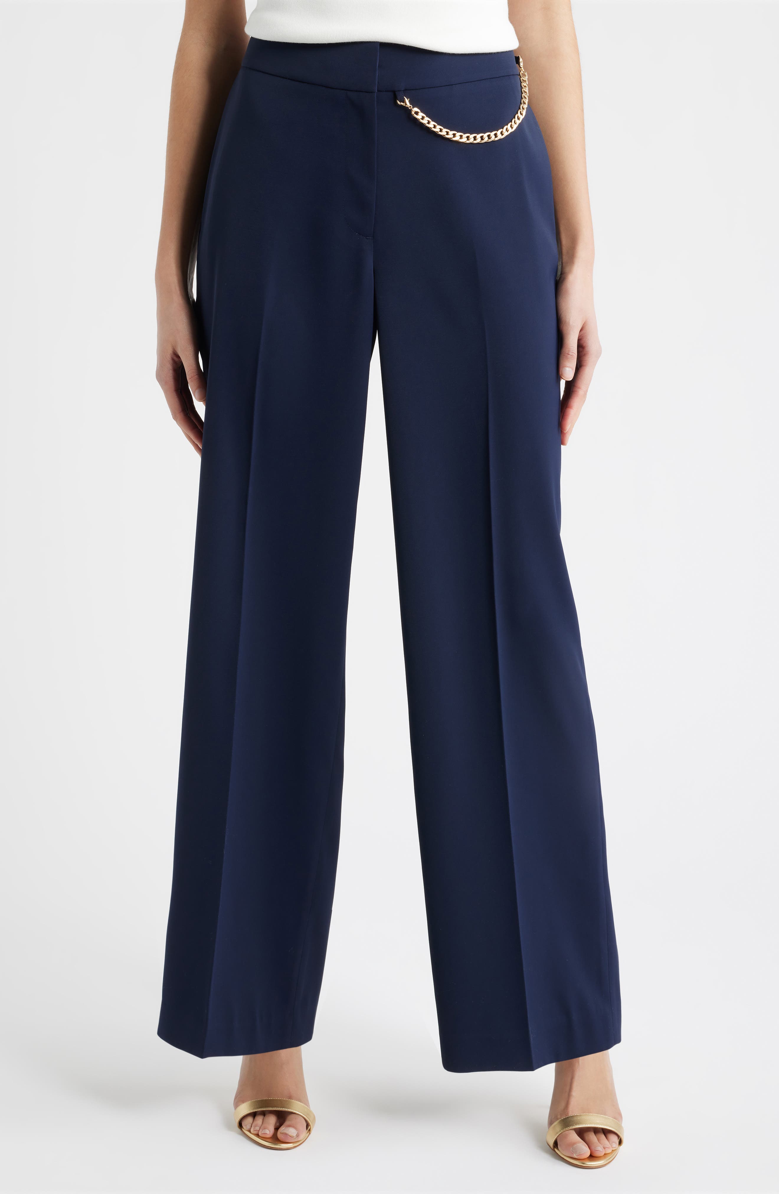 Elie Tahari The Sarah Chain Detail High Waist Straight Leg Pants