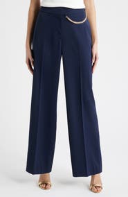 Elie Tahari The Sarah Chain Detail High Waist Straight Leg Pants