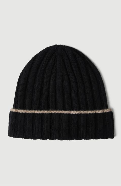 Cashmere rib knit beanie