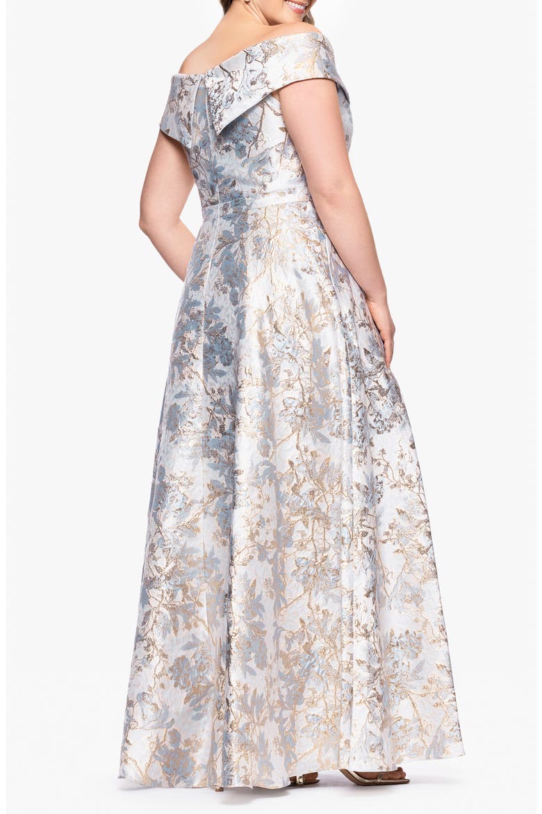 Off the Shoulder Brocade Gown, Alternate, color, BLUE/ GOLD