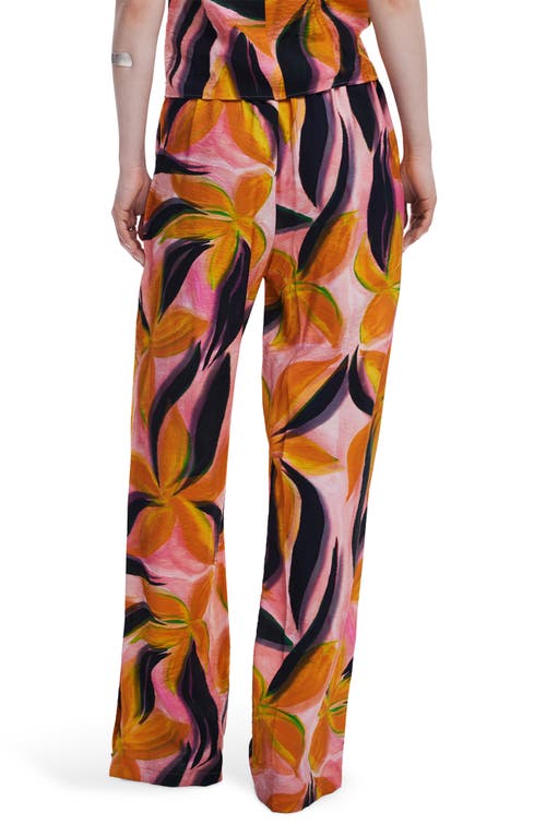Desigual Floral Print Trousers In Pink