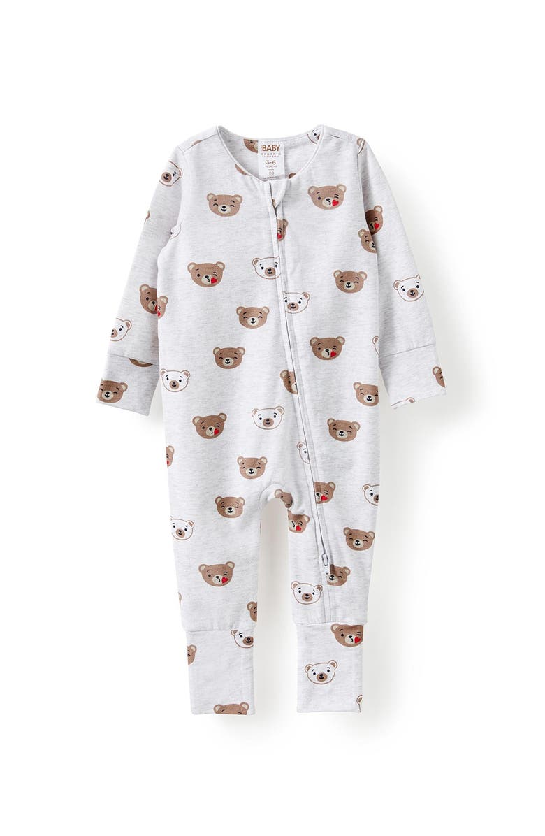 Cotton On Kids The Billie Long Sleeve Zip Romper, Main, color, Snow Marle Bear Kisses