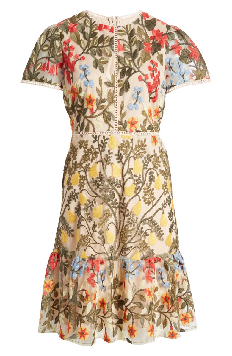 Tahari ASL Embroidered Short Sleeve Dress, Alternate, color, 