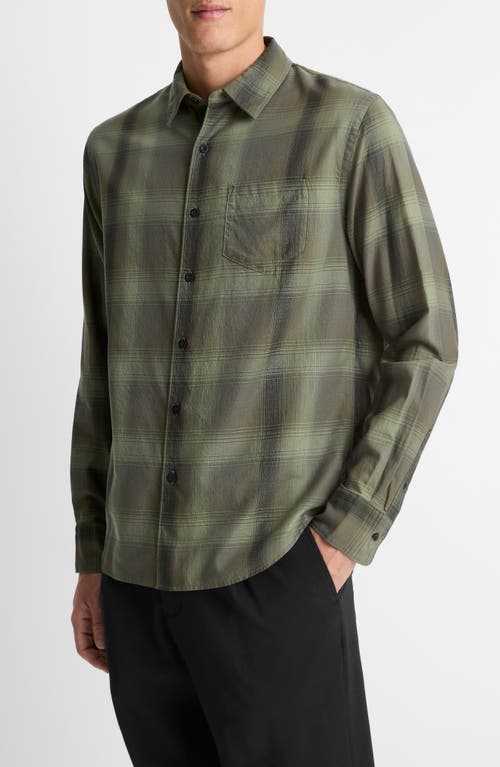 Vince Classic Fit Plaid Cotton Button-up Shirt In Green