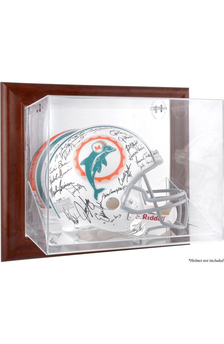 FANATICS AUTHENTIC Miami Dolphins (2013-Present) Brown Framed Wall-Mountable Helmet Case, Main, color,