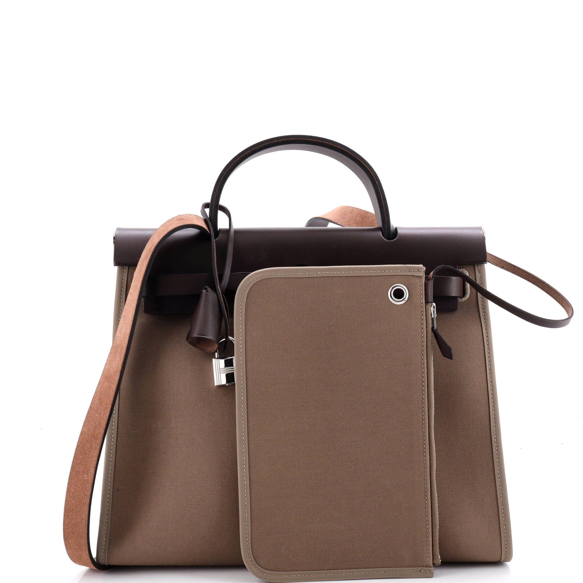 Pre-Owned Hermes Herbag Zip Leather and Toile 31, Alternate, color, Etoupe