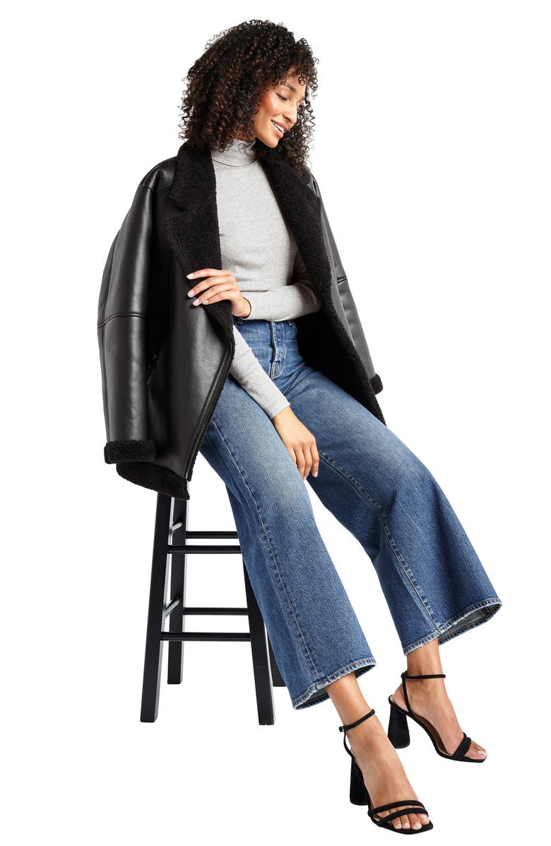 Splendid Earhart Faux Leather Aviator Jacket with Faux Fur Collar, Alternate, color,