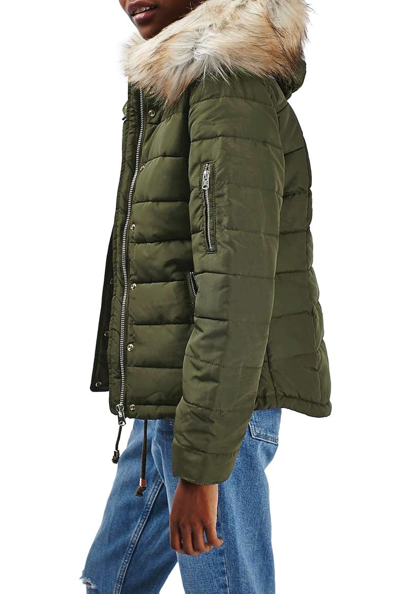 Woody Faux Fur Hood Puffer Jacket, Alternate, color, OLIVE