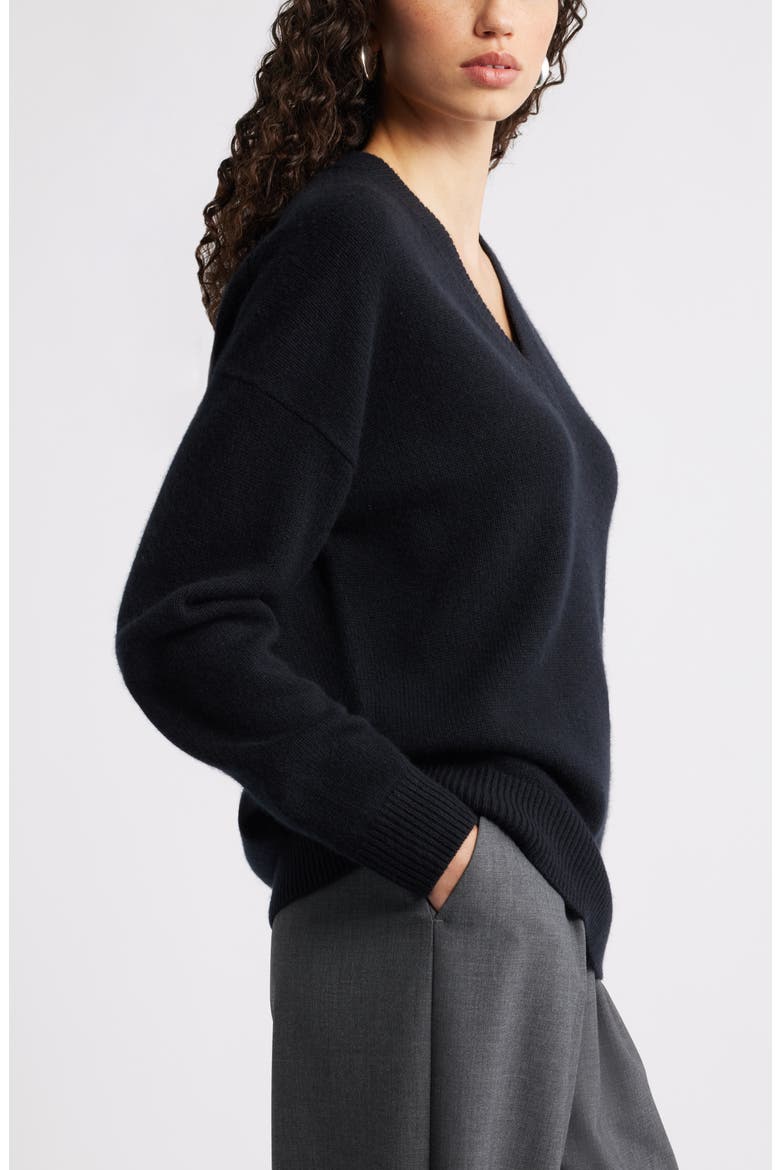 V-Neck Wool & Cashmere Sweater, Alternate, color, BLACK ROCK