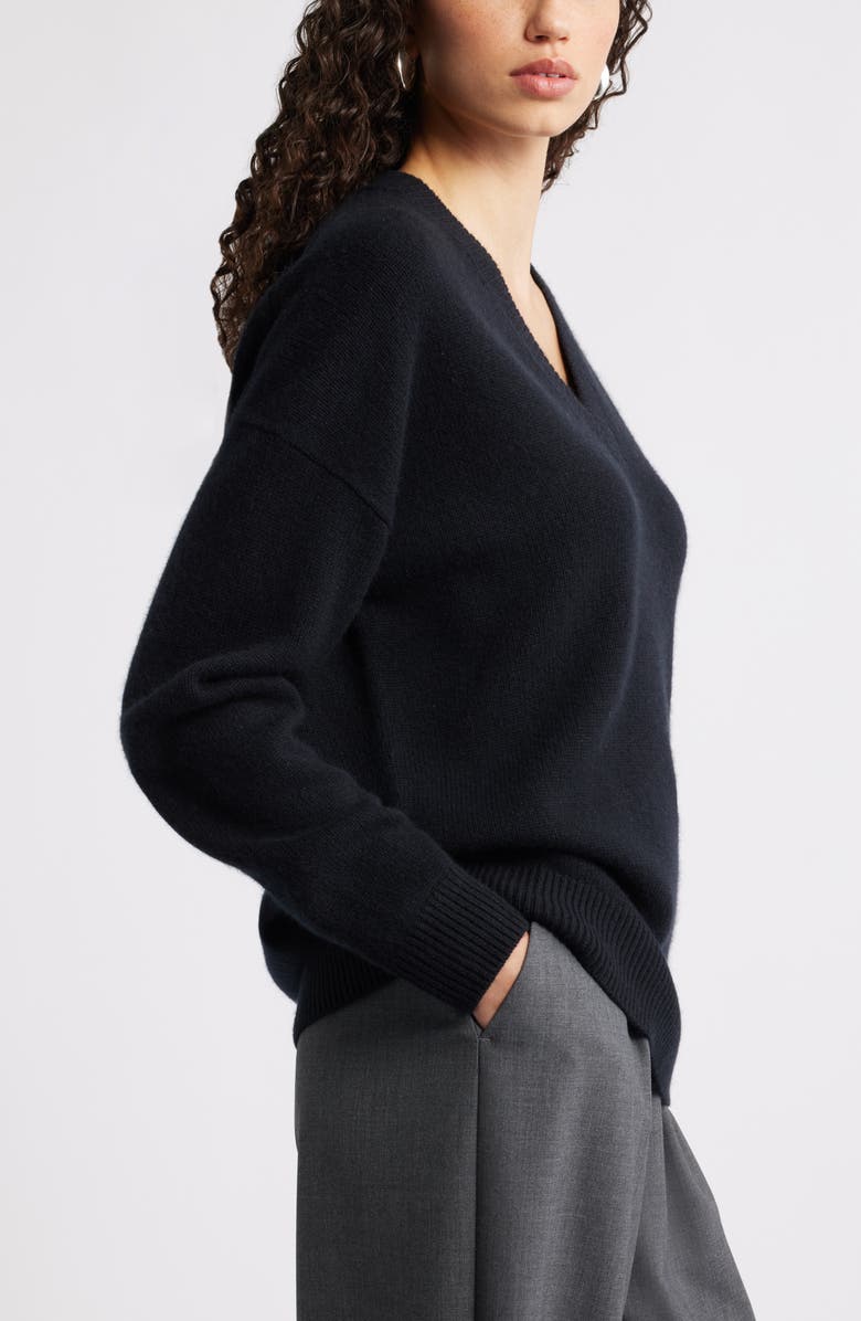 Nordstrom V-Neck Wool & Cashmere Sweater, Alternate, color, Black Rock