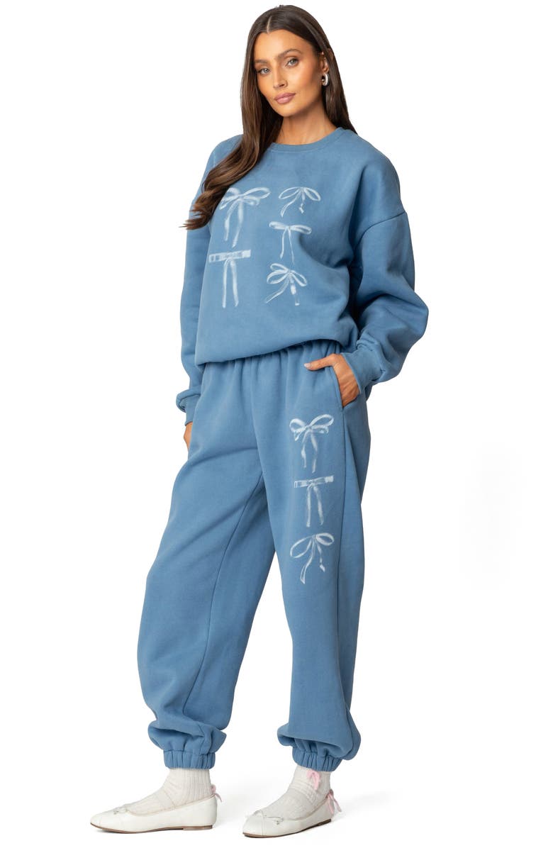 EDIKTED Bow Bliss Oversized Sweatpants, Alternate, color, Blue