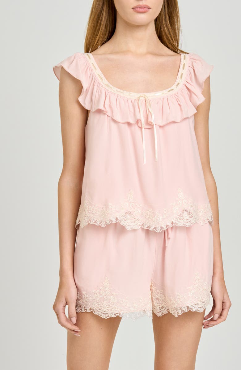 WAYF Wendy Lace Detail Satin Shorts, Alternate, color, Blush