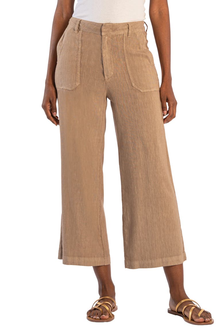Topaz High Waist Crop Wide Leg Linen Blend Pants, Main, color, KHAKI
