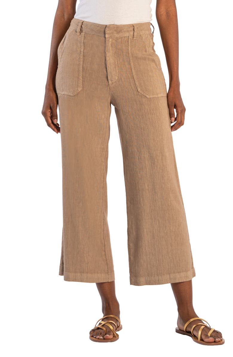KUT from the Kloth Topaz High Waist Crop Wide Leg Linen Blend Pants, Main, color, Khaki