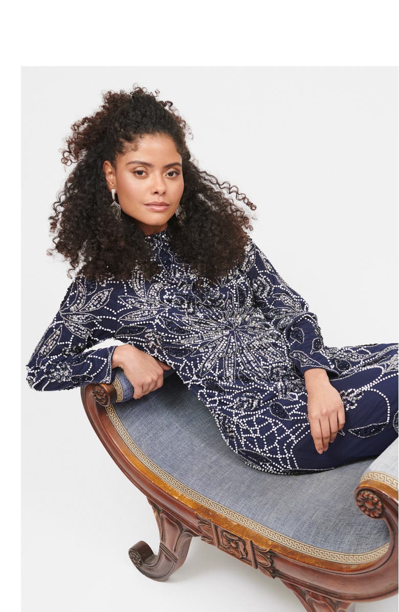 MARYISA Occasion Modest Embellished Sequin Beaded Evening Maxi Dress, Alternate, color,