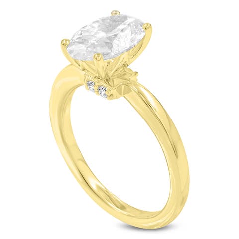 Livia 14K Yellow Gold Oval Lab Grown Diamond Hidden Halo Engagement Ring - 2.25 Ct
