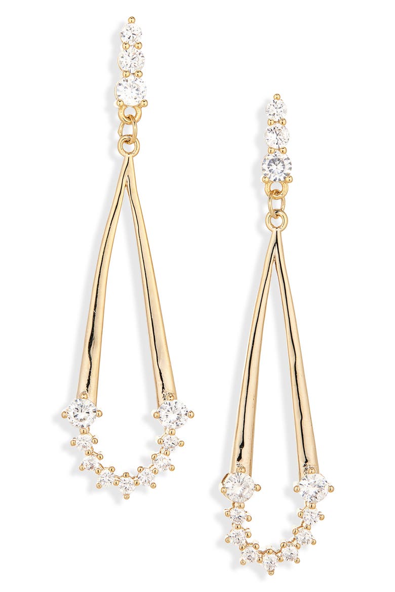 Cubic Zirconia Teardrop Dangle Earrings, Main, color, CLEAR- GOLD
